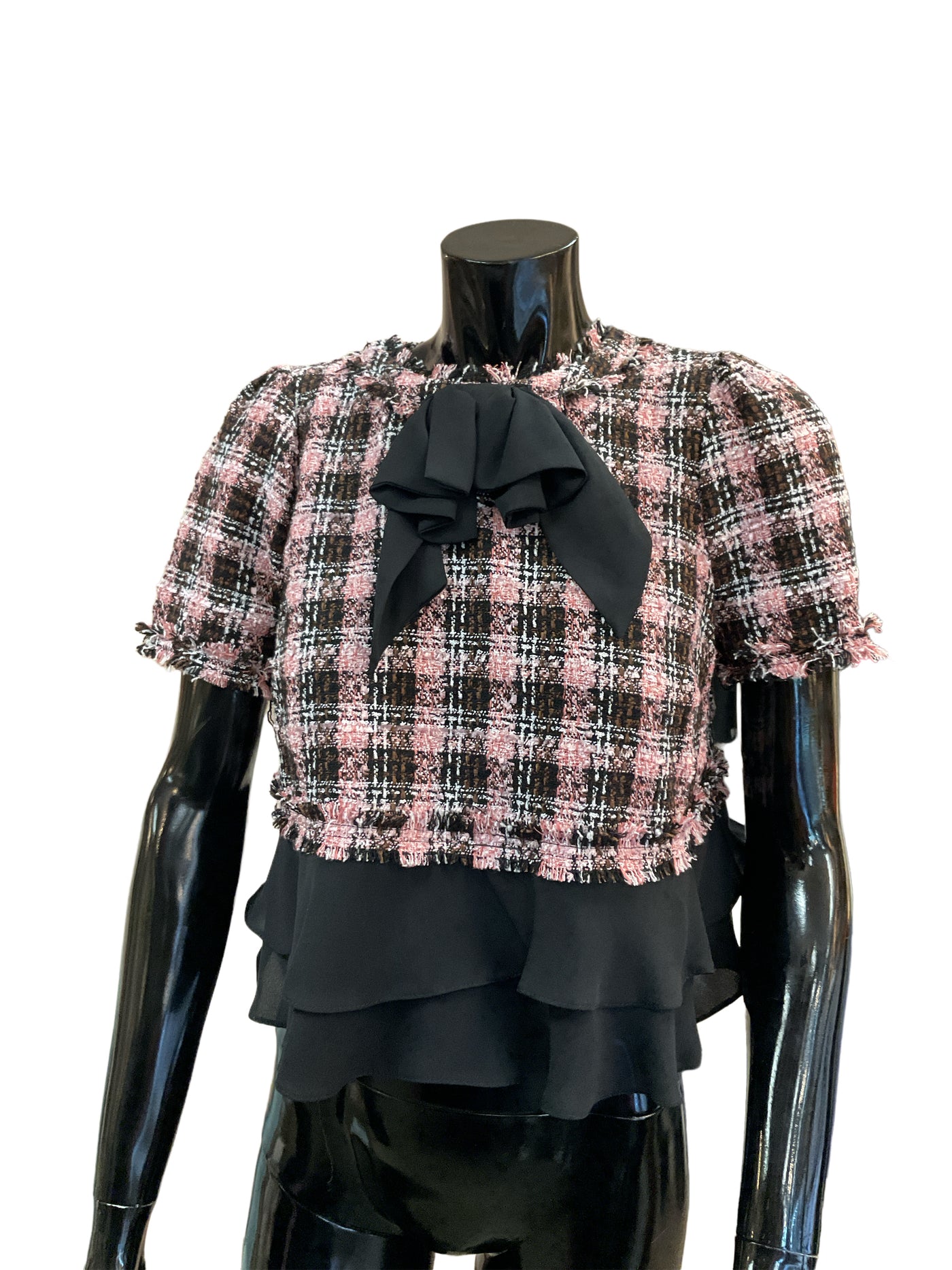 River Island Size 6 Black & Pink Blouse